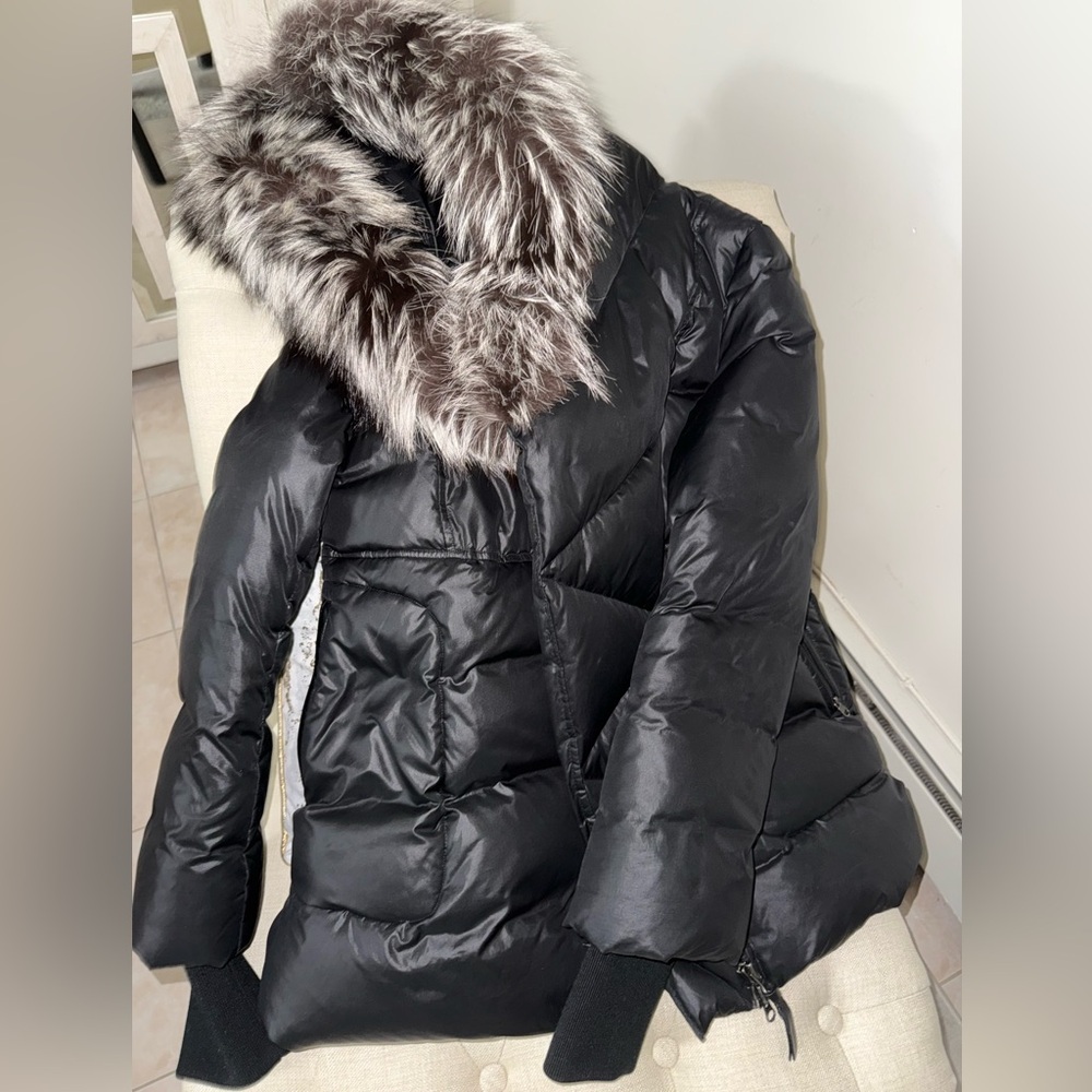 Adali Women's Black Mackage Puffer coat with l Fur Trim